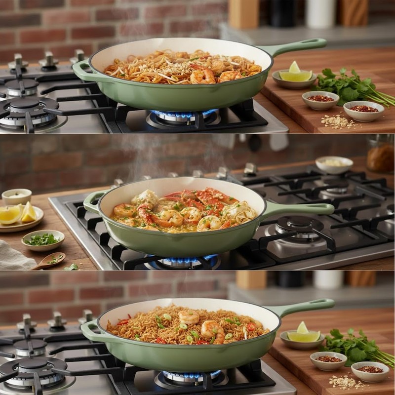 Hamilton Beach Enameled Cast Iron Fry Pan 12-Inch Sage, Cream