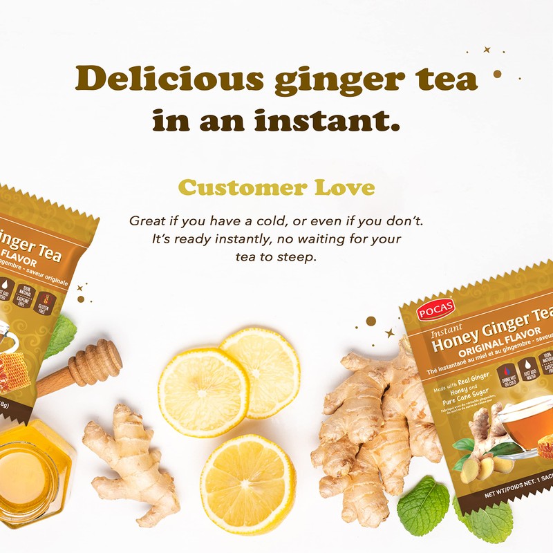 Pocas Honey Ginger Instant Tea Powder, Original & Date Variety