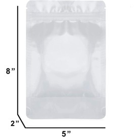 ZAYALI - Bolsas de pie, 5 x 8 pulgadas, resistentes, paquete de 100, parte delantera transparente con parte trasera de papel de aluminio, cierre hermético resellable y termosellable para almacenamiento de alimentos..