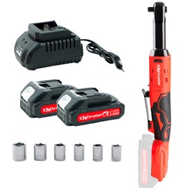 DogChrymion 3/8" 20V Extended Long Neck Cordless Electric Ratchet Wrench Set, Brushless, Variable Speed Trigger, 400 RPM, Right Angle Ratchet Power Tool Kit with 2 * 2.0 Ah Batteries