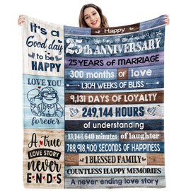 qixnzagr 25th Silver Wedding Anniversary Blanket Gifts 25th Anniversary Decorations for Her Him 25 Years of Marriage Gifts for Couple Wife Husband Dad Mom Parents Custom Blanket 60 X 50 Inches