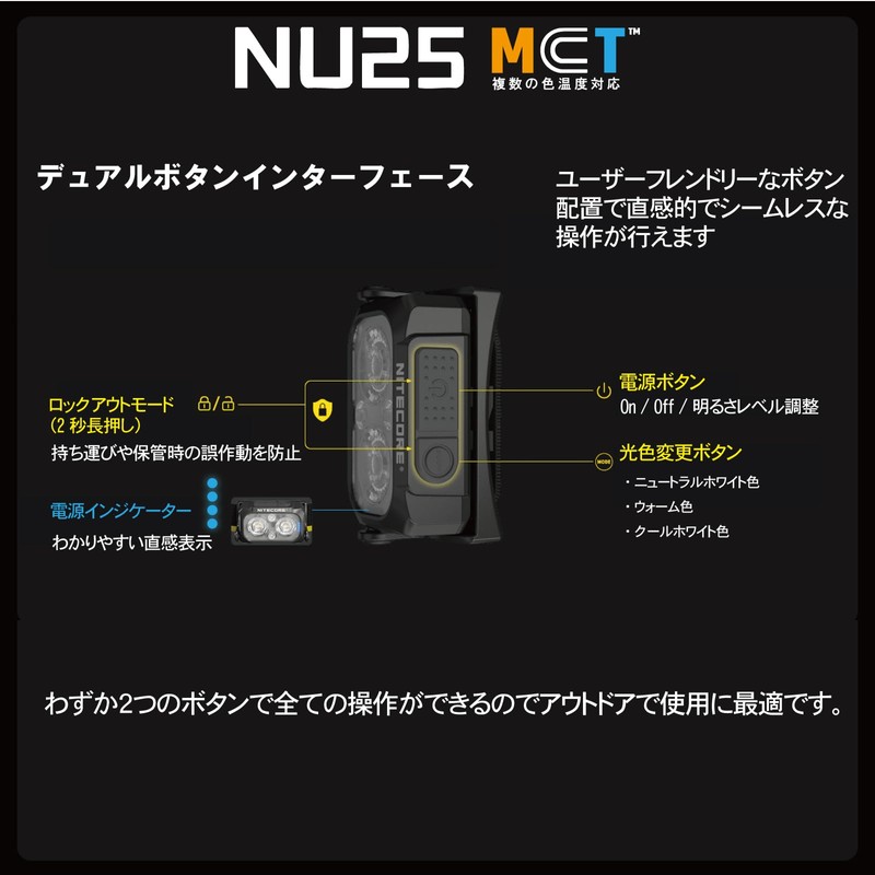 Nitecore NU25 MCT UL - 400 Lumens, 3 Colour Temperatures,