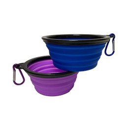 SAGESONG Small Portable Collapsible Pet Bowl, Foldable Food & Water Dish for Dogs & Cats, Ideal for Travel, Hiking, Camping & Outdoor Activities (Purple + Dark blue) 2 Pack with 2 Carabiners, BPA Free