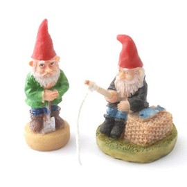 SET OF 2 FAIRY GARDEN MINIATURE GNOMES ONE IS FISHING AND THE OTHER DIGGING