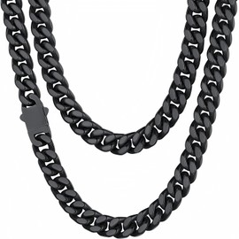 Mens Cuban Link Chain, Black Miami Cuban Chain Necklace for Men, 9mm Wide Hip Hop Mens Jewelry, 20"