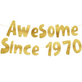 Awesome Since 1970 Gold Glitter Banner - 55th Birthday and Anniversary Party Decorations