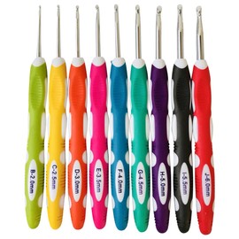 9PCS(1Set) B to J 2.0mm-6.0mm Ergonomic Crochet Hooks Set with Long Soft Grip Handles Knitting Needles Crochet Hooks Sewing Tools for Arthritic Hands