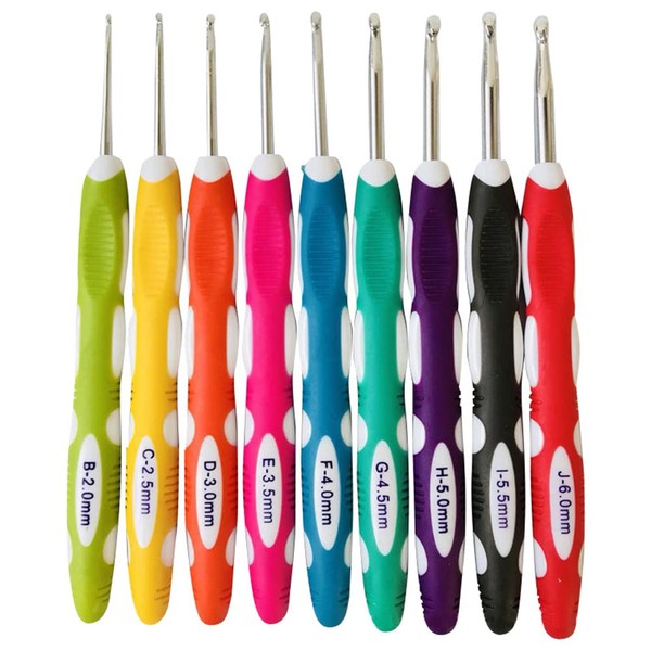 9PCS(1Set) B to J 2.0mm-6.0mm Ergonomic Crochet Hooks Set with
