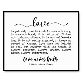 Bedroom Signs, Love Never Fails Sign, 1 Corinthians 13 Quotes, Love is Patient Sign, Love Quotes Art, Bedroom Wall Art, 8 x 10 Inches Unframed