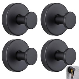 Suction Cup Hooks, Stainless Steel Waterproof Design, No-Drill Installation for Bathroom, Kitchen, Shower (Black, 4 Pack)