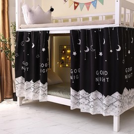 XGOPTS Bottom Bunk Bed Curtains, Students Dormitory Bunk Blackout Bed Curtain Cute Pattern Single Sleeper Shading Dustproof Bedroom Tent Draperies for Home School Dormitory 1.15×2m