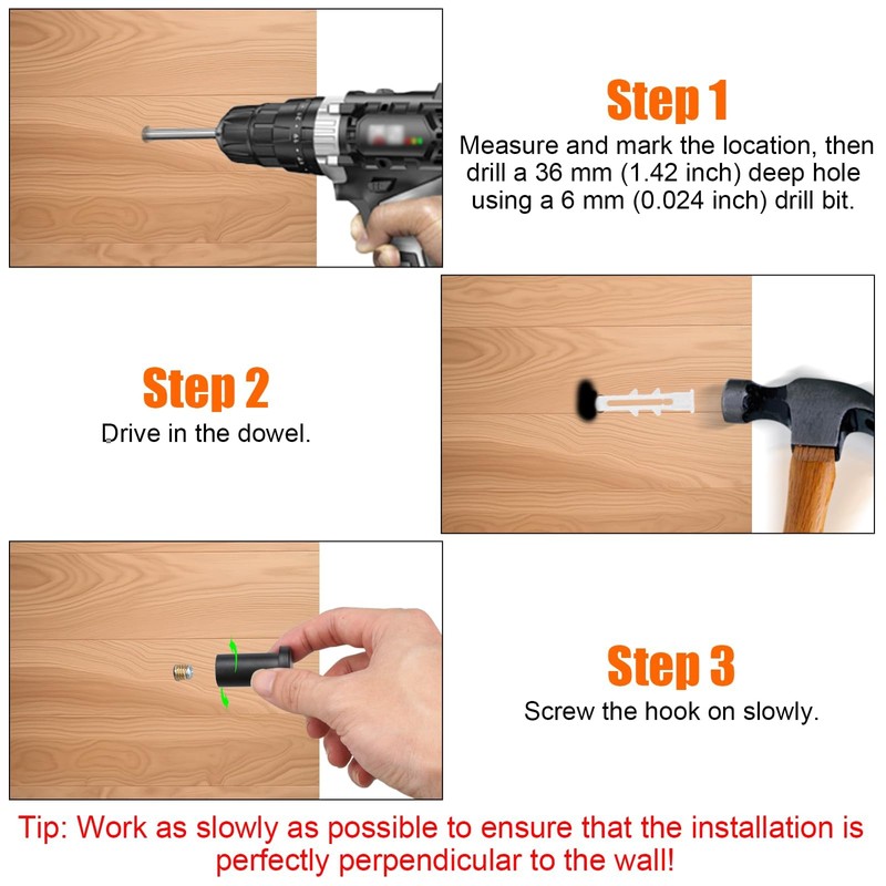 6 Pieces Black Round Wall Hooks, 36 mm Round Black