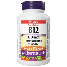 Webber Naturals Vitamin B12, Methylcobalamin 1200mcg, Timed Release Tablets, 80 Time Release Tablets