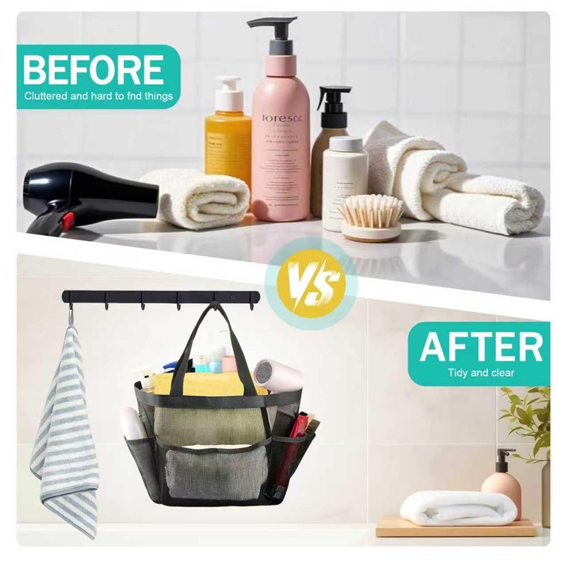 Mesh Shower Caddy Portable for College Dorm Room Essentials, 8-Pocket