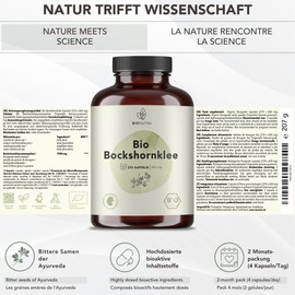 BIONUTRA® Fenugreek Capsules Organic (270 x 650 mg), German Production, 3-Month Pack, Residue-Controlled, Vegan, Lactose & Gluten-Free, High Dose, Organic Quality without Additives