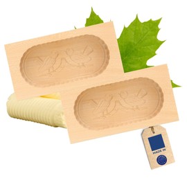 2 x Hofmeister® butter mould for 250 g butter, 19 cm, 2 birds, hand-carved in Germany, butter mould for decorating, square camber shape, butter model made of local maple wood