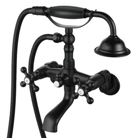 Aolemi Clawfoot Tub Faucet Wall Mount Matte Black Bathroom Tub Filler with Hand Held Shower Sprayer Vintage Bathtub Faucet Set Double Cross Handle