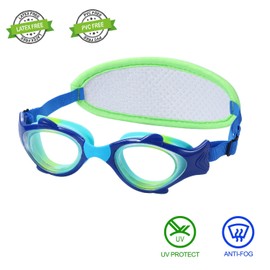 RUIGAO Kids Goggles Age 2-6, Swim Goggles Fabric Strap No Hair Pull, Toddler Swimmimng Goggle with Case (1PK - Blue Shark)