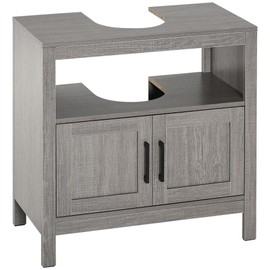 kleankin kleankin Pedestal Sink Storage Cabinet, Bathroom Under Sink Cabinet with 2 Doors and Open Shelf, Bathroom Vanity, Gray