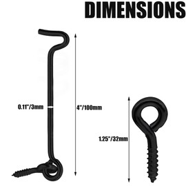 Litoexpe 5pcs Barn Door Latch Hook, 4 Inch Cabin Hook and Eye Latch for Wooden Window Gate Door, Black Carbon Steel Door Latch Hook with Mounting Screws