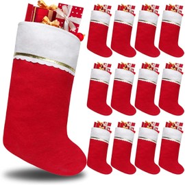 Pack of 12 Christmas Stockings, Large, Santa Boots, Red, Non-Woven Fabric with Golden Edge, Santa Stocking Christmas Socks for Hanging and Filling at Christmas, for Christmas, DIY Accessories (12)