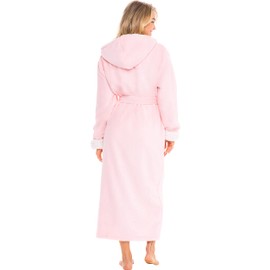 Alexander Del Rossa Women’s Robe, Warm Fleece Hooded Bathrobe with Two Large Front Pockets and Tie Closure, Pink Rose Quartz with Cream Contrast, Small-Medium