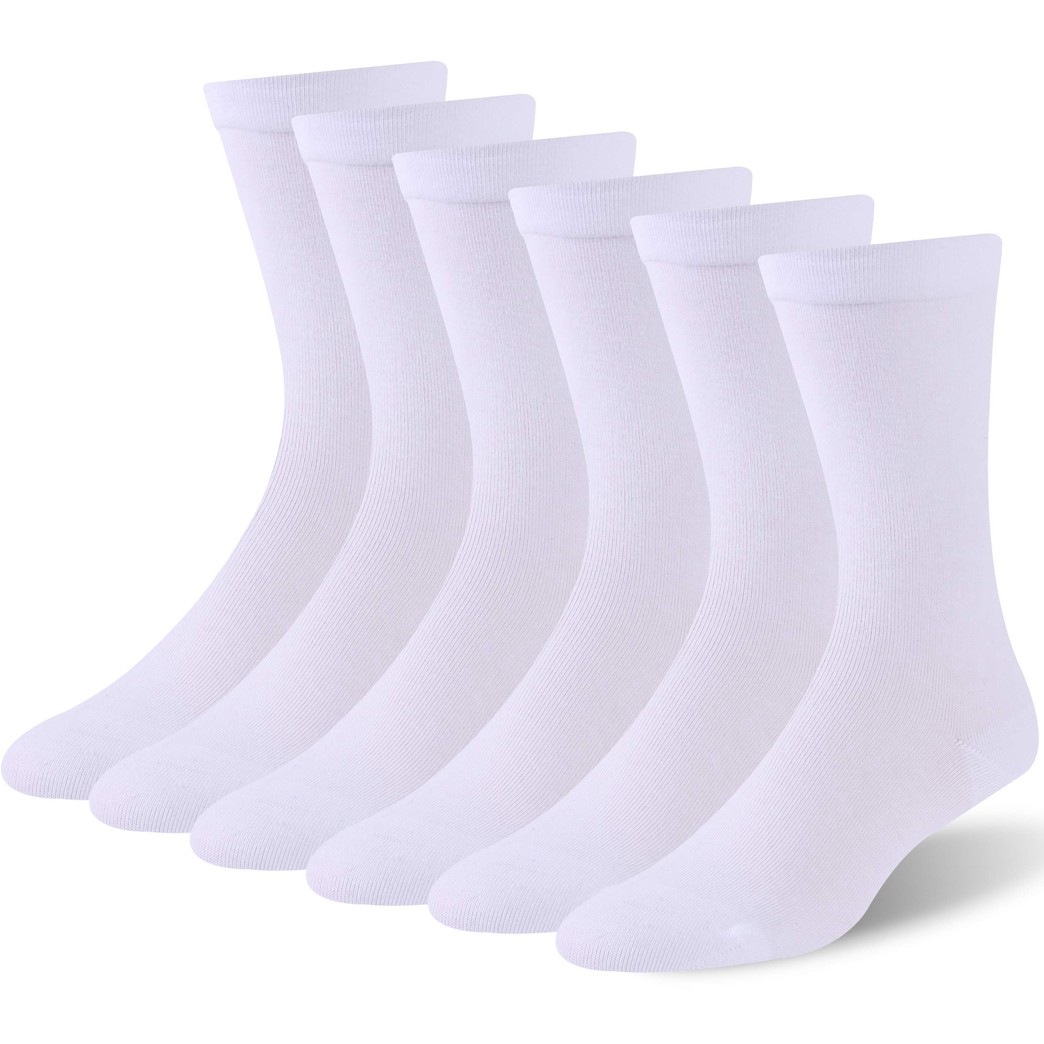 Mens Diabetic Socks,WXXM 6 Pack Diabetic and Circulatory Non Binding Ankle Socks Women's 5 Pairs Loose Top Cotton Crew Diabetic/Dress Socks with Seamless Toe and Cushion Sole White Small
