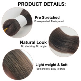 Brown Kanekalon Braiding Hair Pre Stretched 26 Inch Hypoallergenic Synthetic Braiding Hair for Knotless Box Braids (26Inch, Pack of 3)