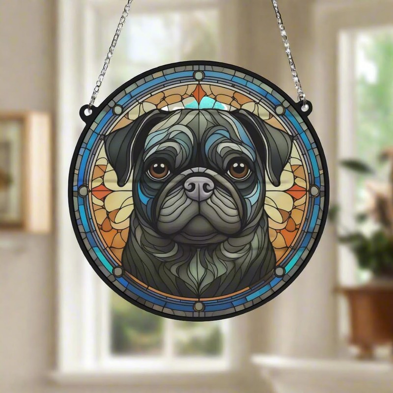 Image Industry Pug Black Stained Glass Effect Suncatcher - Garden