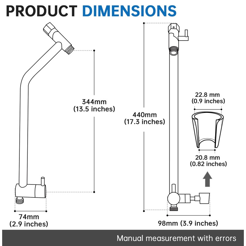 G-Promise All Metal Shower Diverter with Low Holder, Extended 13.5