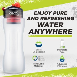 ÖKO - Advanced Water Bottle with Filter Derived from NASA Technology, Filtered Water Bottle for Travel/Outdoors & Home, Water Filter Bottle for Harmful Contaminants (1L, Charcoal)
