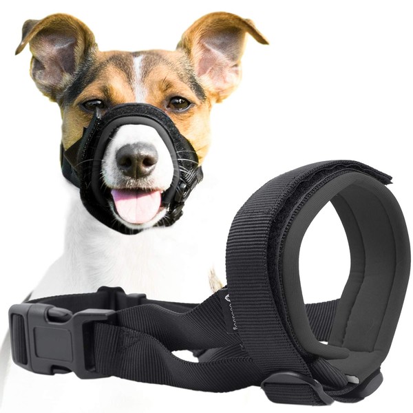 Gentle Muzzle Guard for Dogs - Prevents Biting and Unwanted Chewing Safely Secure Comfort Fit - Soft Neoprene Padding – No More Chafing – Training Guide Helps Build Bonds with Pet (M, Grey)