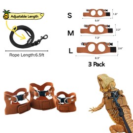 Bearded Dragon Harness and Leash Set, Adjustable Harness Soft Leather-3 Sizes (S, M, L) with Leash, Lizard Reptile Traction Rope Walking Vest Accessories for Bearded Dragon, Iguana or Gecko (Brown)