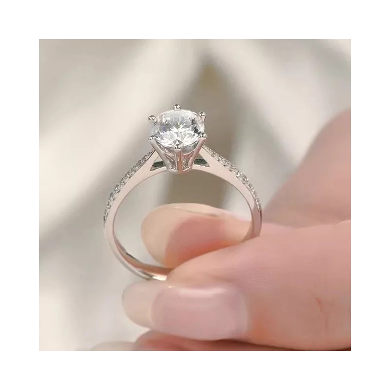 Dtup Anillo Solitario De Compromiso Plata Fina S925 Diamante Ct