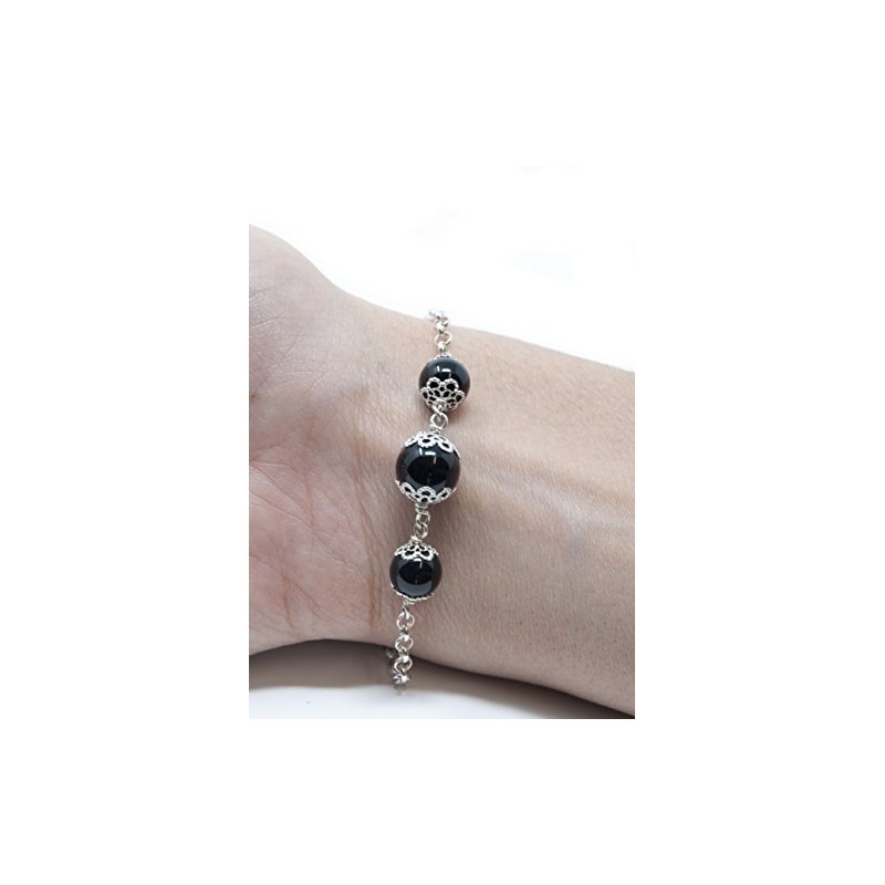 Silver Bracelet on Coccu, Silver, Obsidian