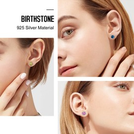 Suplight Crystal Earrings 925 Sterling Silver Birthstone Round Heart Pear Square Cut for Girls Women, Sterling Silver