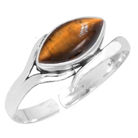 Jeweloporium Brown Tiger Eye Genuine 925 Sterling Silver Ring for Women Gemstone Cocktail Small Silver Ring Adjustable Size J to R 1/2 Valentine's Day Gift Statement Jewellery