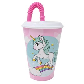 damaloo Unicorn Children's Cup with Lid and Straw - Unicorn Reusable Cup 0.4 L - Drinking Cup with Straw for Children - BPA Free Learning Cup for Kids - Unicorn Children's Cup for Girls