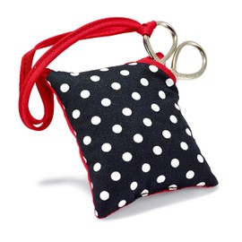Prym 610322 Nadelkissen und Schere Polkadots schwarz/weiß Polka Pin Cushion with Scissors, Polyester, 9.5x10x4 cm