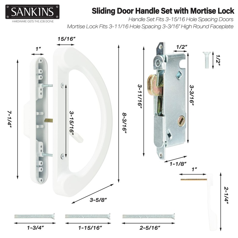 SANKINS Sliding Patio Door Handle Pull Set with Mortise Lock,