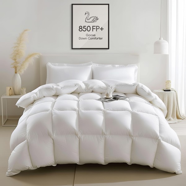 Wellos Goose Down Comforter Queen Size 100% Pure Cotton -
