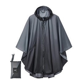 SaphiRose Adults Rain Poncho Waterproof Raincoat Women Gradient Hood with Pocket(Gradient Grey)