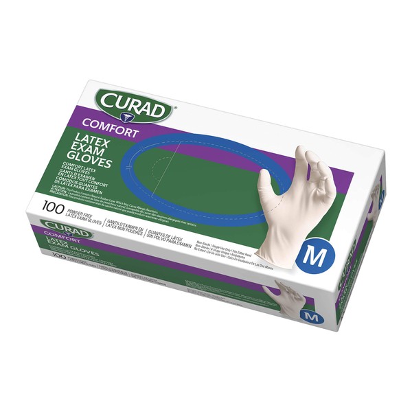 Curad Disposable Medical Latex Gloves, Powder Free Latex Gloves are Textured, Medium, 100 Count
