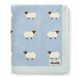 mimixiong Baby Blanket Knit 100% Cotton Toddler Blankets for Boys and Girls with Cute Sheep Size 30 x 40 inches Blue