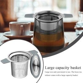 Stainless Tea Infuser, Mesh Strainer, Tea Infusers with Handle and Lid Large Capacity Basket Filter for Loose Leaves