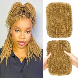 16 Inch Afro Kinkys Bulk Human Hair Braiding for Twist Afro Kinky-curly Human Hair Bundles for Repair Locs (Honey Blonde, 16 Inch(Pack of 1))