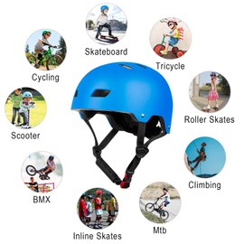 FAYDUDU Kids Bike Helmet Toddler Skateboard Helmets for Ages 3-13 Years Boys Girls CE Certified Safety Adjustable Multi-Sport Roller Skating Scooter Cycling Helmet (Blue, M)