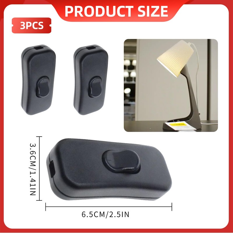 3-Pack Inline Lamp Cord Switches – Black Inline On/Off Toggle