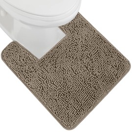 GORILLA GRIP Plush Absorbent Shaggy Chenille Bath Rug Mat for Square Toilet Base with Rubber Backing, Machine Washable Rugs, Soft Microfiber Contour Mats for Toilets, Bathroom Decor, Latte