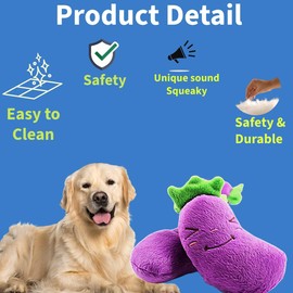 Dog Toy Purple Stuffed Animals Chew Toy Plush Squeaky Dog Toy, for Clean Teeth Simulation Eggplant Cartoon Voice Plush Toy-Small, Medium, Large Dogs